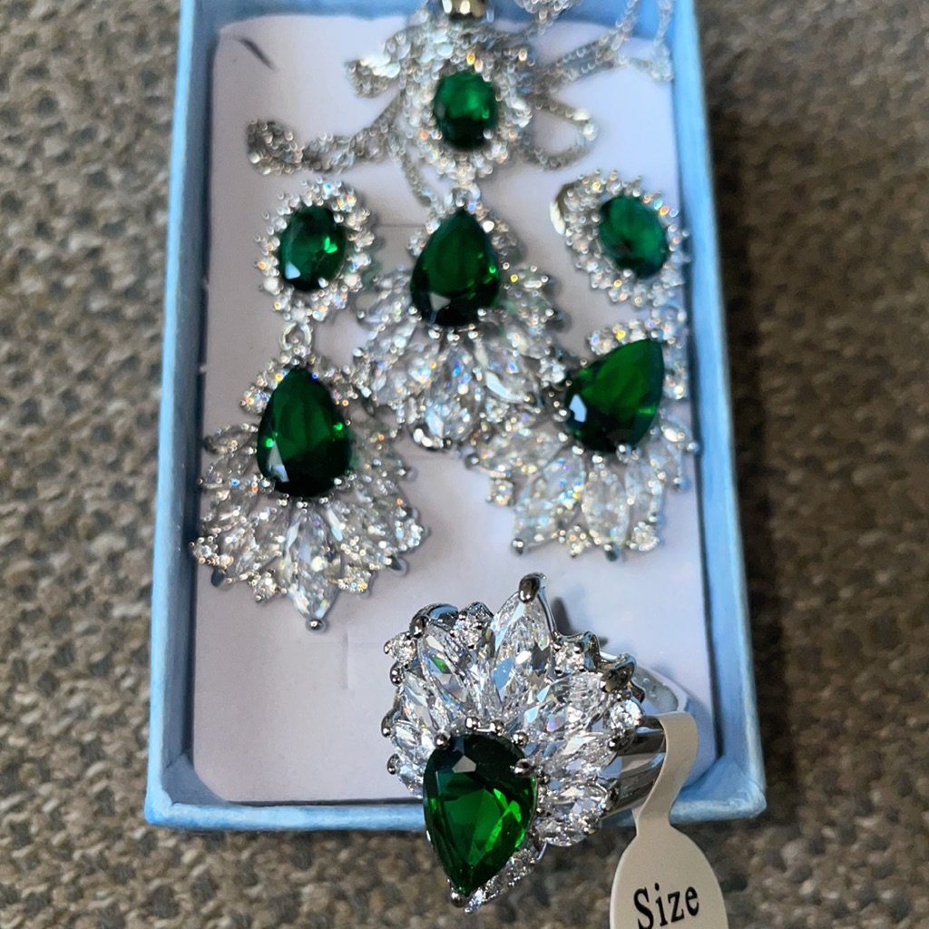 3 Gorgeous Rhinestone 925 Sterling Silver Three Pieces Set